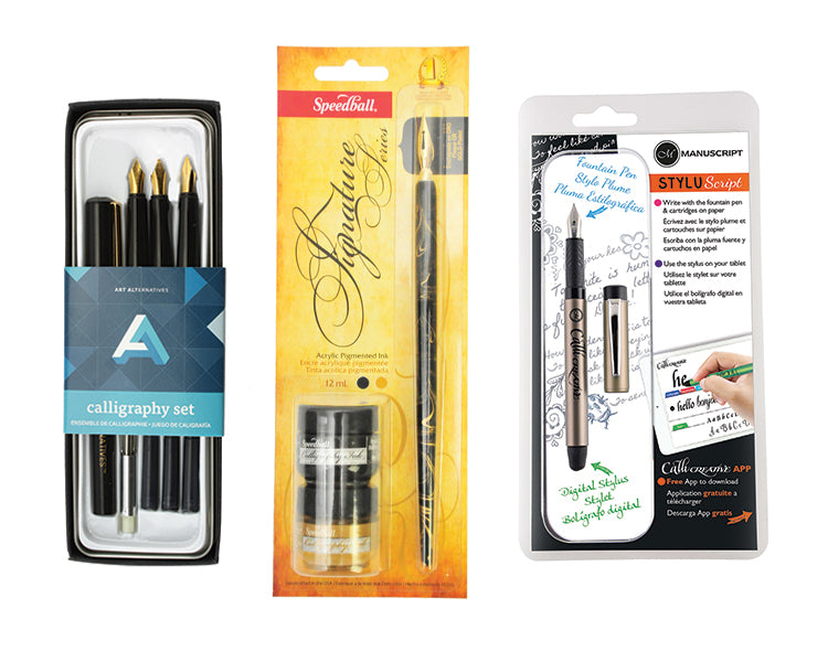 Creative Mark CAlligraphy & Fineliner Pen Set Lettering Drawing Super  Black, Permanent, Waterproof, & Acid-Free Chisel Nylon-Nibs Pens & Medium  Brush Tip - [Lettering & CAlligraphy Set of 3 - 2 Pack] 