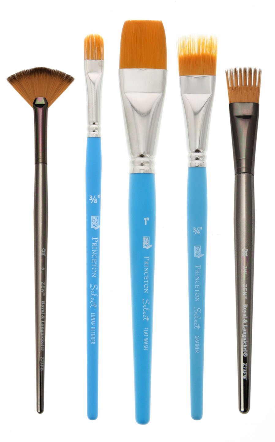 Winsor & Newton Cotman Short Handle Brushes, Set of 4, (Round 1, 4, & 6,  One Stroke 3/8)