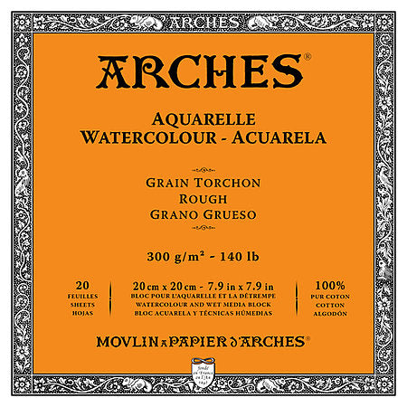 Arches Watercolor Block - 7.9 x 7.9, Cold Press, 140 lb, 20 sheets