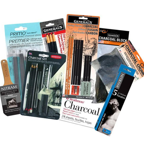 Chalk Pastels, Vine Charcoal and Graphite Sticks for Artists Drawing, Set  of 24
