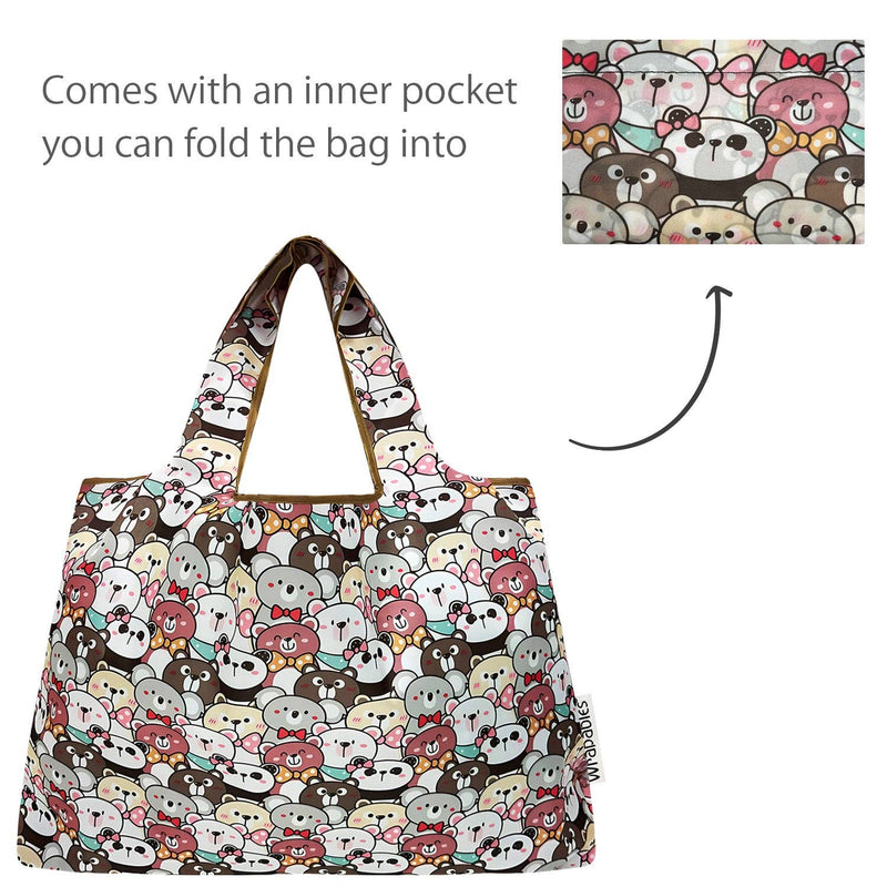 Wrapables Large & Small Foldable Tote Nylon Reusable Grocery Bags, Set of 2: Doggy Sushi