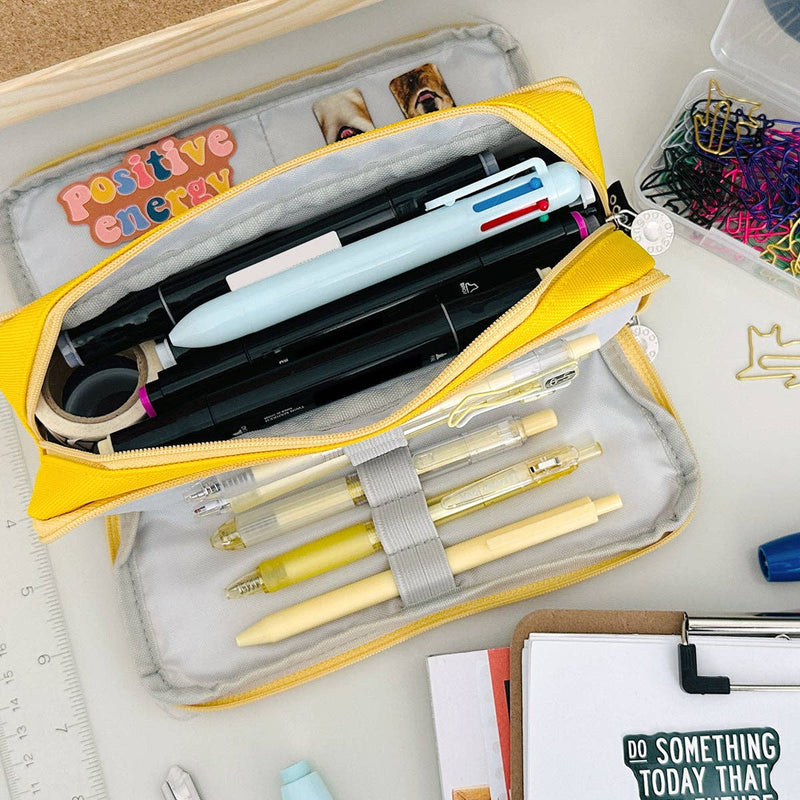 Wrapables Large Capacity Pencil Case, 3 Compartment Pouch: Macarons