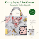 LOQI Snask Tiger Snake Beer Grey Reusable Shopping Bag, 2pcs: Artist Snask Tiger Snake Beer Grey
