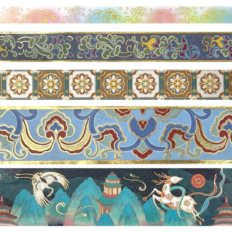 Wrapables Decorative Gold Foil Washi Tape and Sticker Set: Deer Song