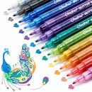 Ohuhu Water-Based Glitter Metallic Marker Pens, 12 Shimmer Colors