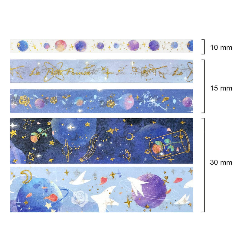 Wrapables Decorative Gold Foil Washi Tape and Sticker Set: Cranes Blue
