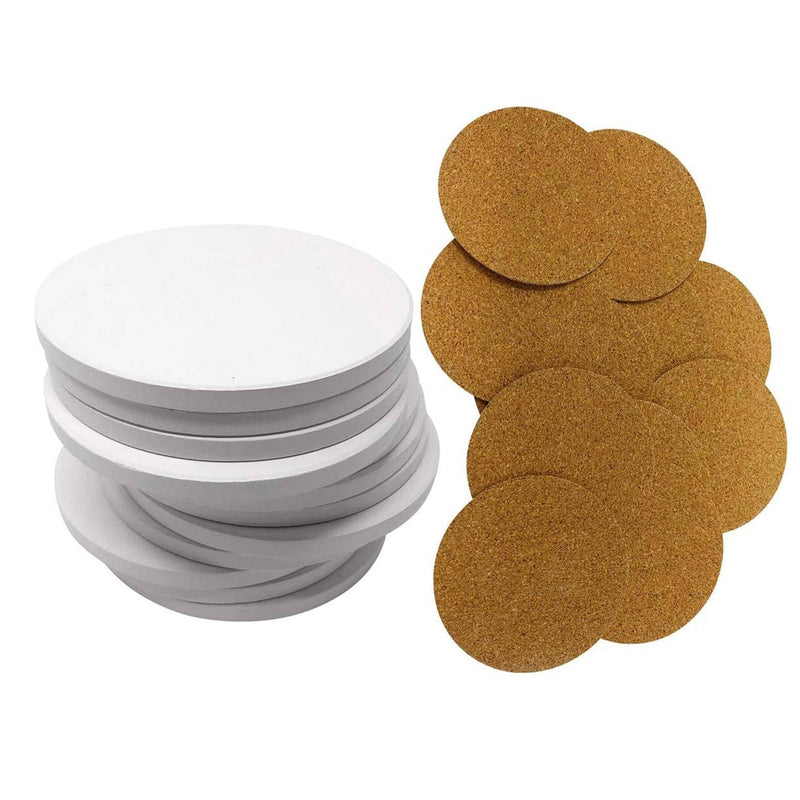 PIXISS Round Ceramic Coasters with Cork Backing 12pc Set