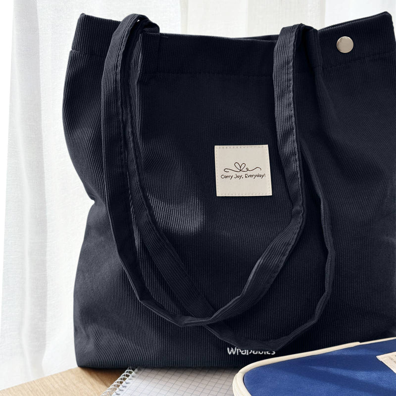 Wrapables Carry Joy Corduroy Tote Bag, Handbag: Navy
