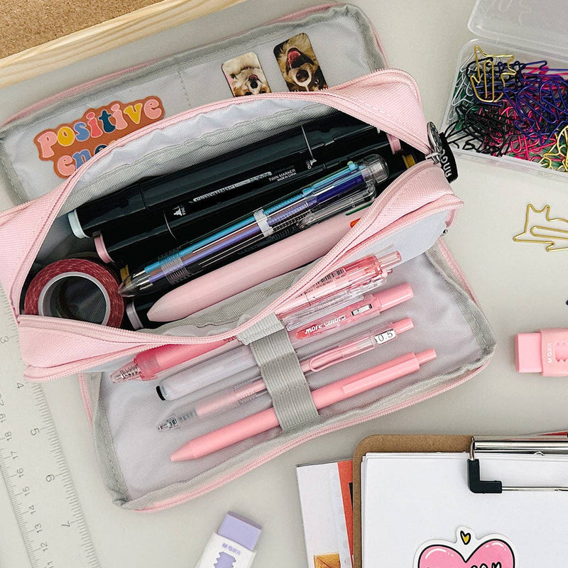 Wrapables Large Capacity Pencil Case, 3 Compartment Pouch: Macarons