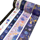Wrapables Decorative Gold Foil Washi Tape and Sticker Set: Cranes Blue