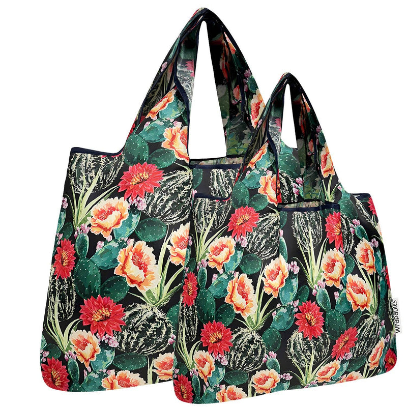 Wrapables Large & Small Foldable Tote Nylon Reusable Grocery Bags, Set of 2: Doggy Sushi