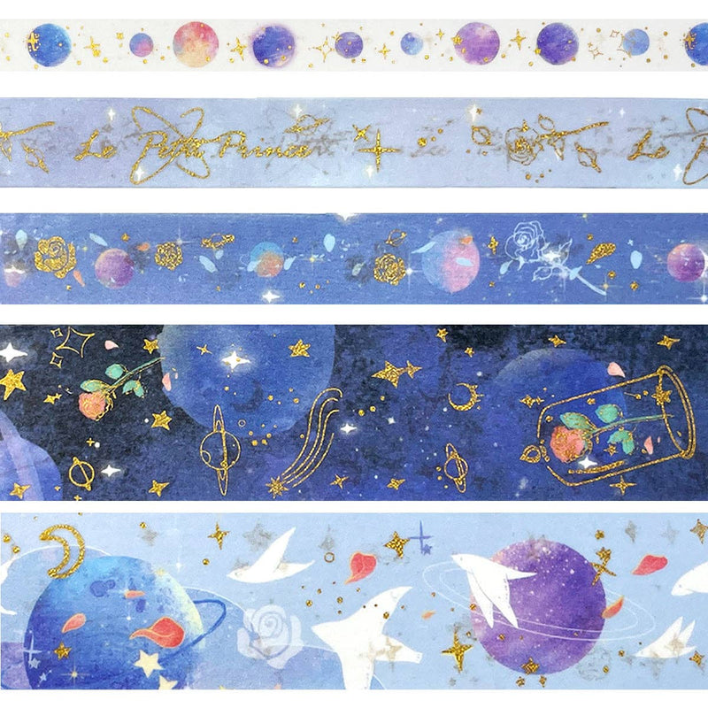 Wrapables Decorative Gold Foil Washi Tape and Sticker Set: Cranes Blue