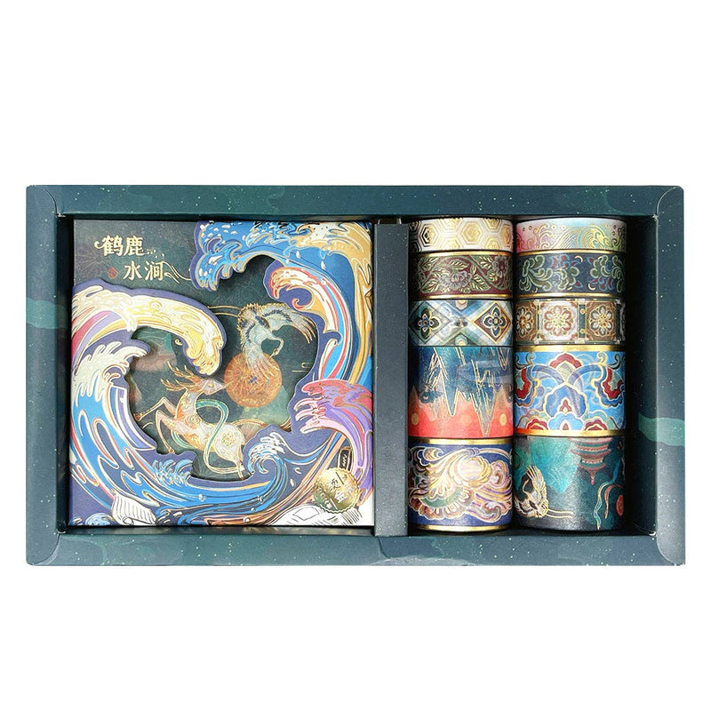 Wrapables Decorative Gold Foil Washi Tape and Sticker Set: Deer Song