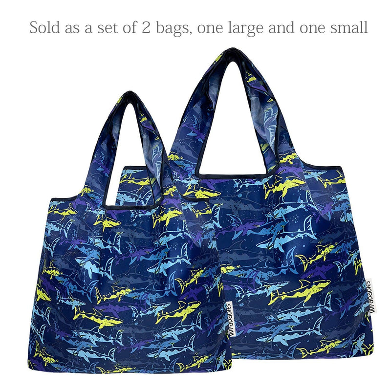Wrapables Large & Small Foldable Tote Nylon Reusable Grocery Bags, Set of 2: Doggy Sushi