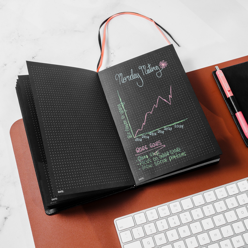 Pitch Black Dotted Journal | All Black Paper Notebook: B5
