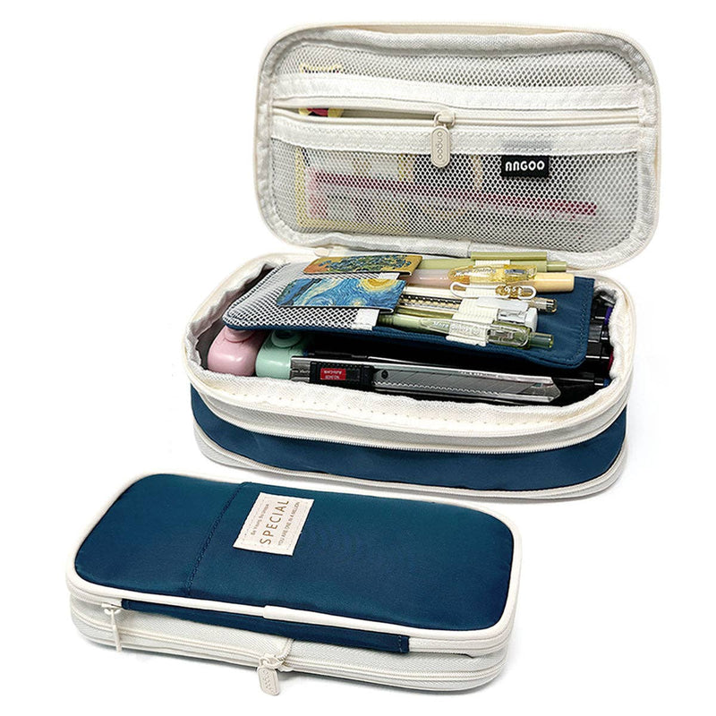 Wrapables Large Capacity Pencil Case Expandable Pencil Pouch: Navy