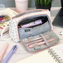 Wrapables Large Capacity Pencil Case, Portable Pencil Pouch for Stationery Office Supplies: Pink & White