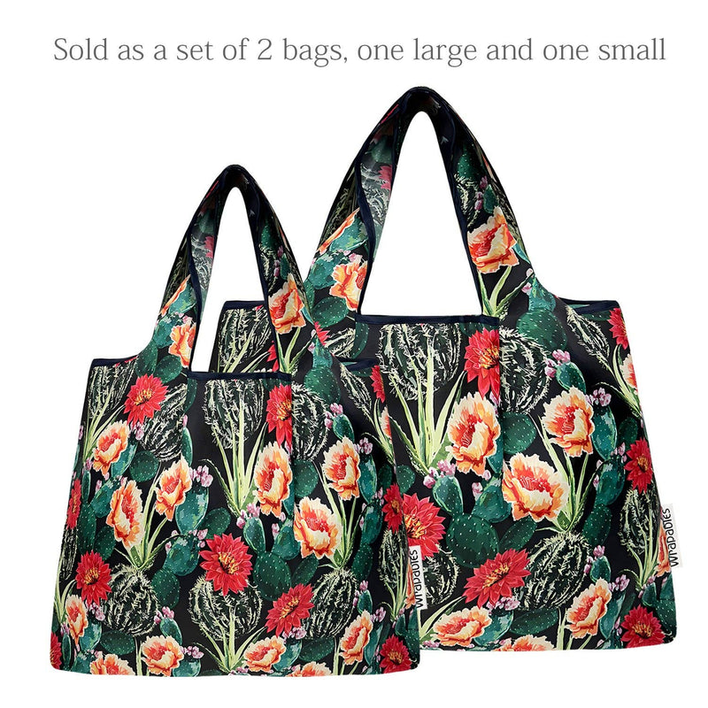 Wrapables Large & Small Foldable Tote Nylon Reusable Grocery Bags, Set of 2: Doggy Sushi