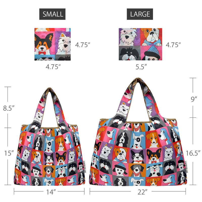 Wrapables Large & Small Foldable Tote Nylon Reusable Grocery Bags, Set of 2: Doggy Sushi