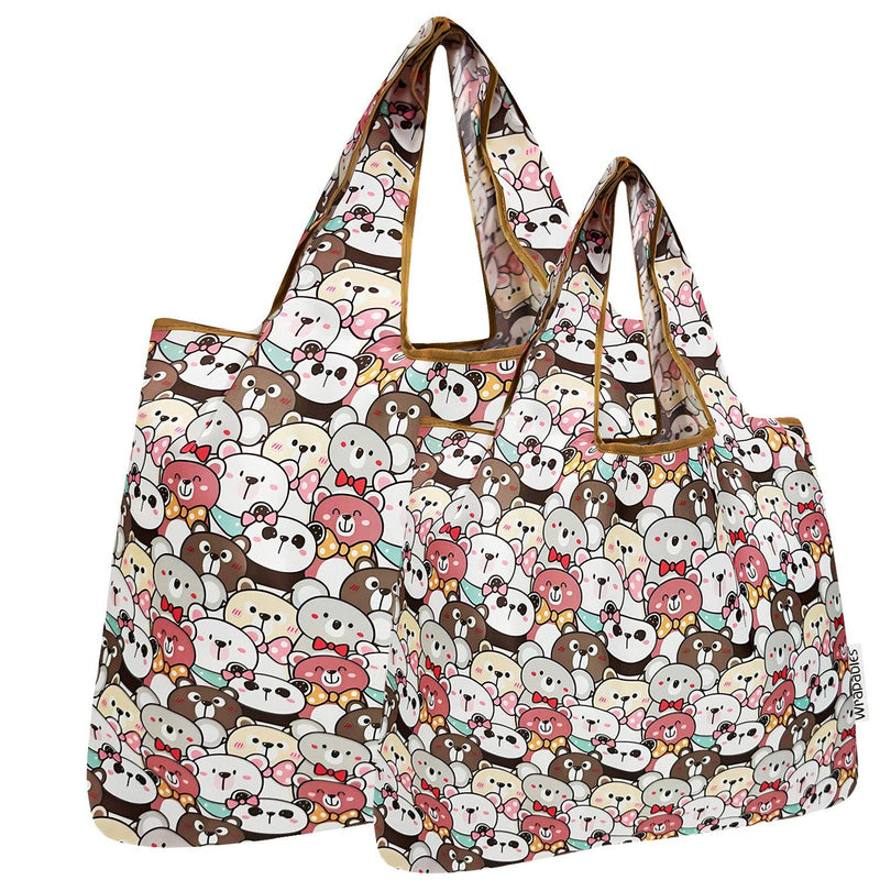 Wrapables Large & Small Foldable Tote Nylon Reusable Grocery Bags, Set of 2: Doggy Sushi