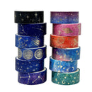 Wrapables Elegant Gold Foil Washi Tape Box Set for Arts & Crafts, Scrapbooking, Stationery, Diary (12 Rolls): Galaxy