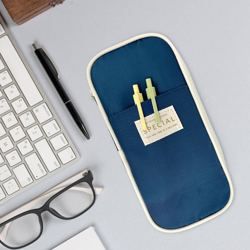 Wrapables Large Capacity Pencil Case Expandable Pencil Pouch: Navy