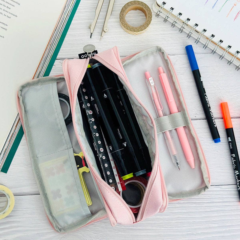 Wrapables Large Capacity Pencil Case, 3 Compartment Pouch: Macarons