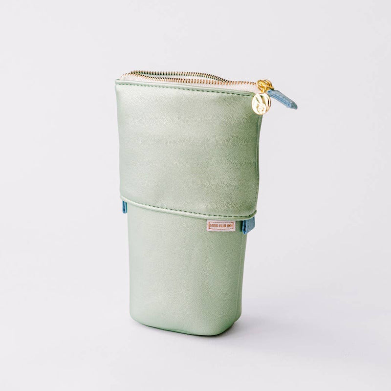 Luxe Standing Pencil Pouch - Metallic Seafoam Green