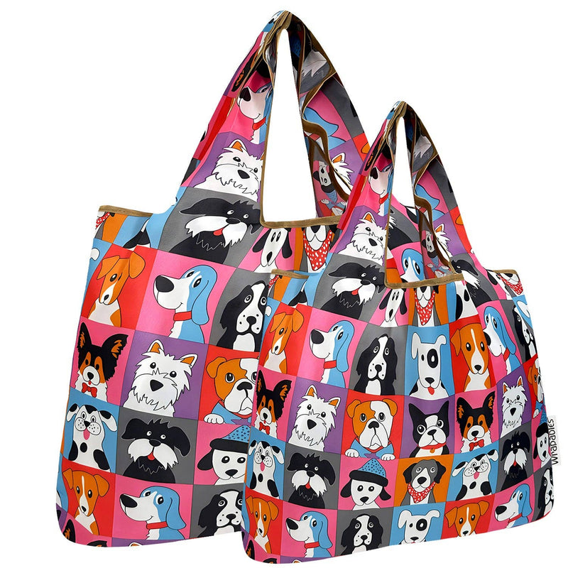 Wrapables Large & Small Foldable Tote Nylon Reusable Grocery Bags, Set of 2: Doggy Sushi