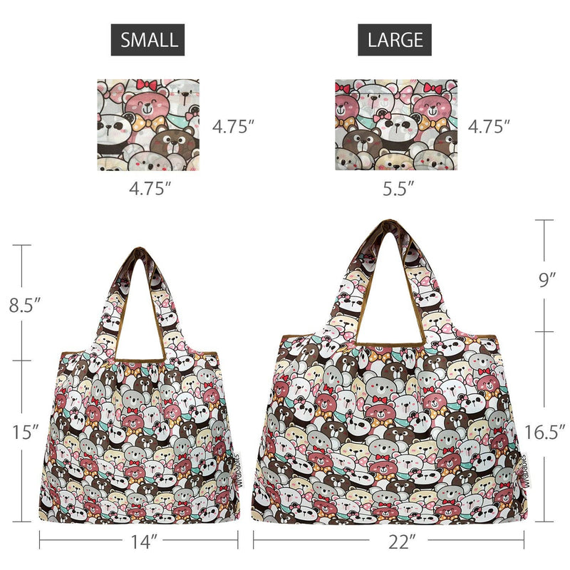 Wrapables Large & Small Foldable Tote Nylon Reusable Grocery Bags, Set of 2: Doggy Sushi