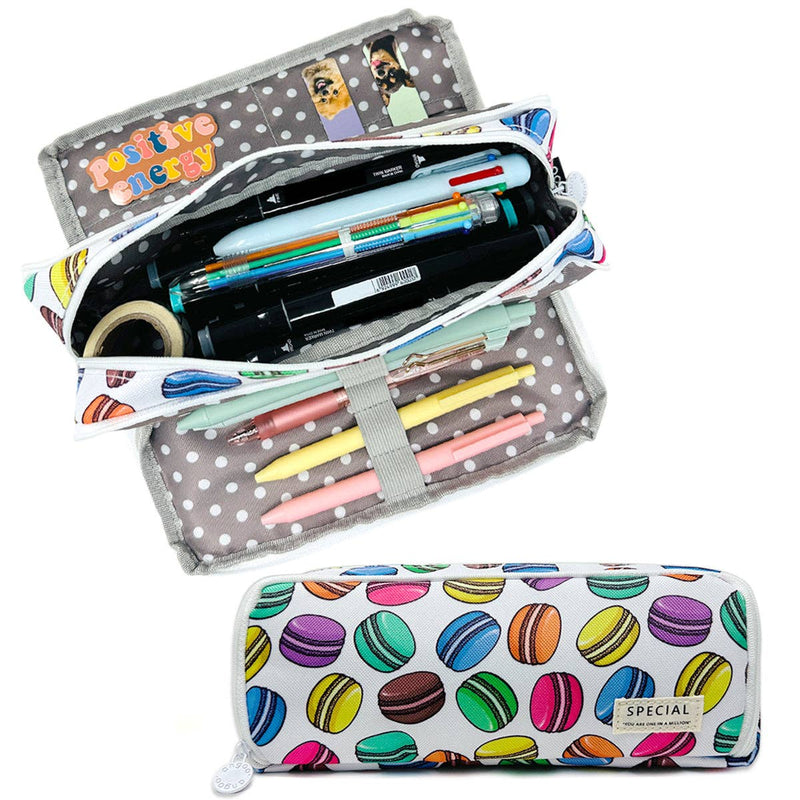 Wrapables Large Capacity Pencil Case, 3 Compartment Pouch: Macarons