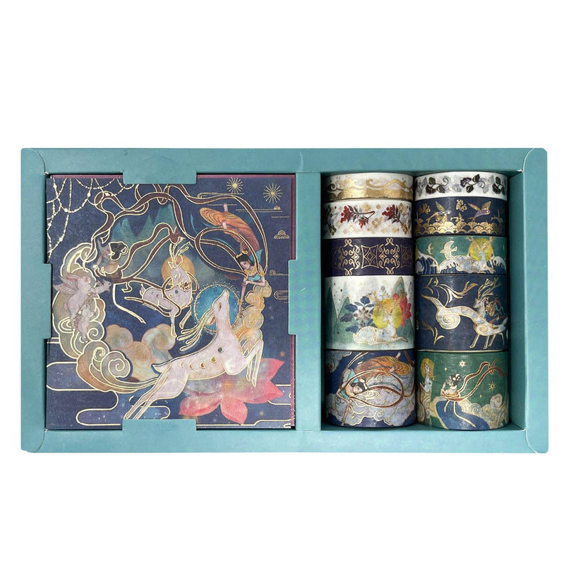 Wrapables Decorative Gold Foil Washi Tape and Sticker Set: Deer Song