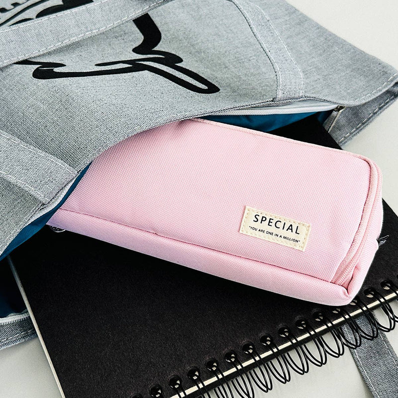 Wrapables Large Capacity Pencil Case, 3 Compartment Pouch: Macarons
