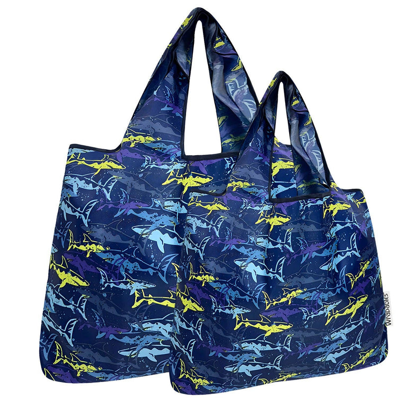 Wrapables Large & Small Foldable Tote Nylon Reusable Grocery Bags, Set of 2: Doggy Sushi