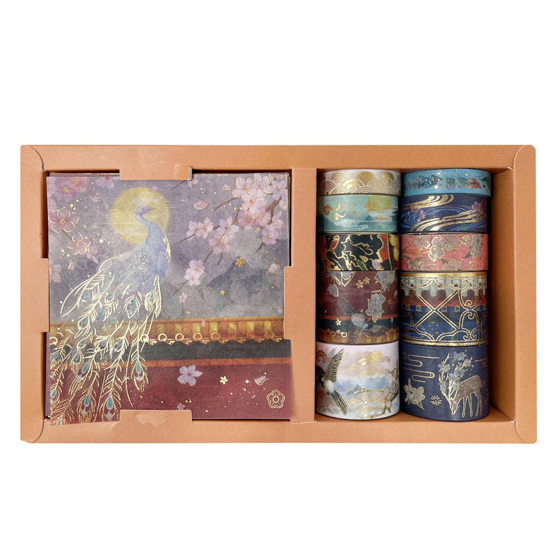 Wrapables Decorative Gold Foil Washi Tape and Sticker Set: Floral Majestic