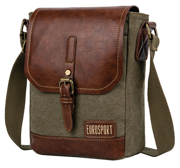 Eurosport Faux Leather and Canvas Crossbody Bag Olive