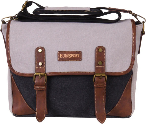 Eurosport Faux Leather and Canvas Messenger Bag Gray/Blue