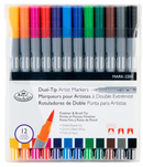 Royal & Langnickel - 12pc Dual Tip Waterbased Artist Markers - Brush Tip and Fineliner