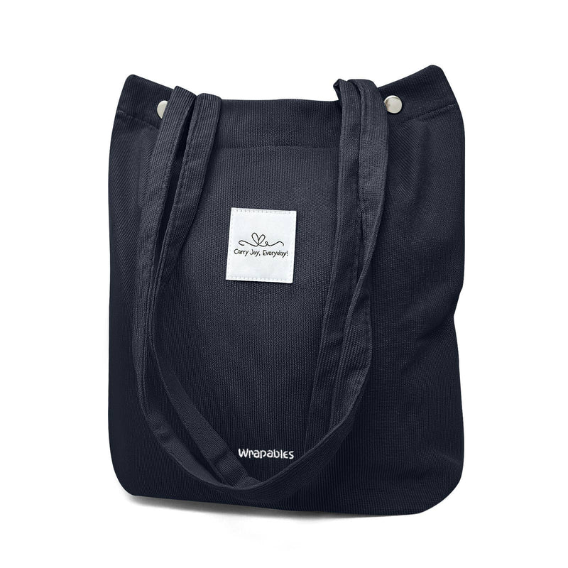 Wrapables Carry Joy Corduroy Tote Bag, Handbag: Navy