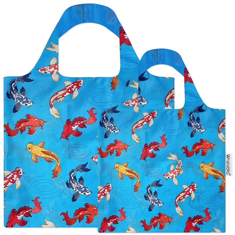 Wrapables Large & Small Allybag Reusable Grocery Bags, Set 2: (Set of 2), Koi Fish