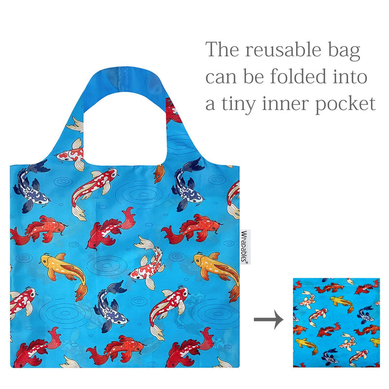 Wrapables Large & Small Allybag Reusable Grocery Bags, Set 2: (Set of 2), Koi Fish