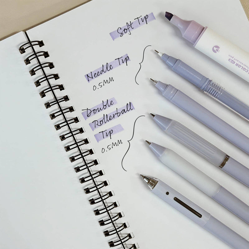Wrapables 5 Gel Pens + 1 Highlighter Writing Set: Purple