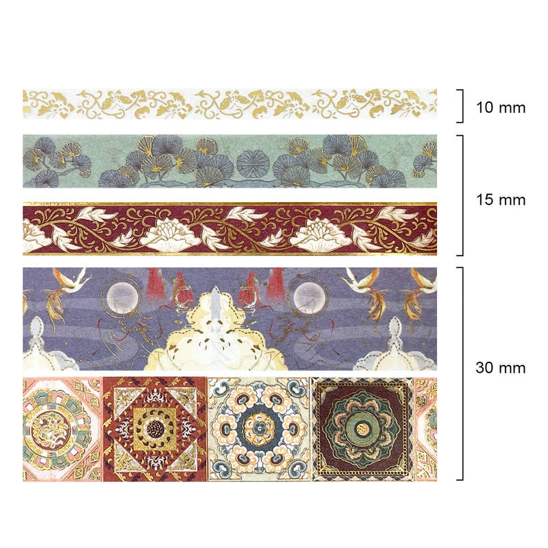 Wrapables Decorative Gold Foil Washi Tape and Sticker Set: Cranes Blue