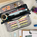 Wrapables Large Capacity Pencil Case, 3 Compartment Pouch: Cactus
