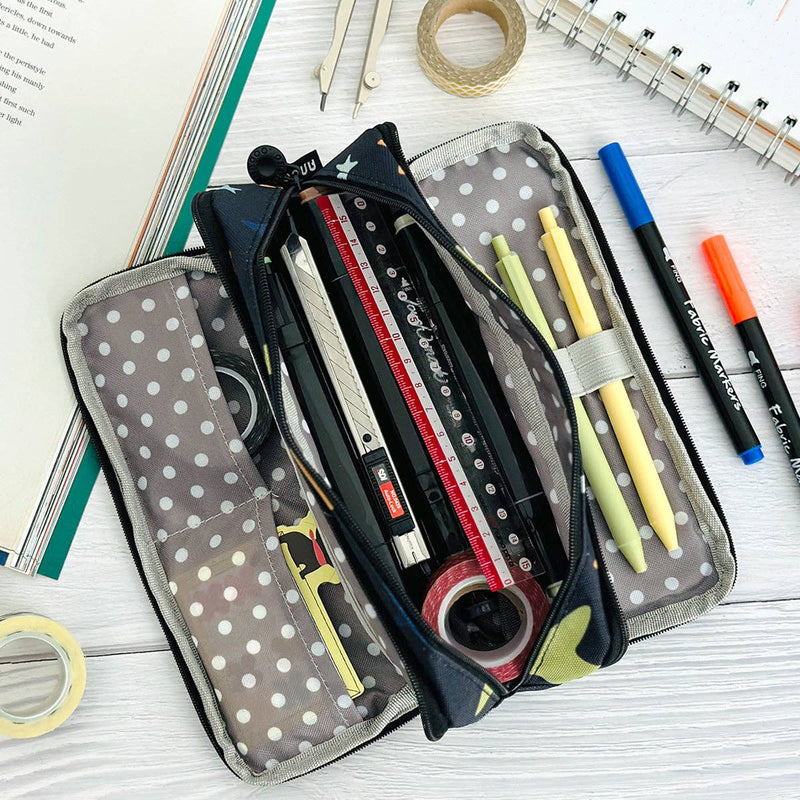 Wrapables Large Capacity Pencil Case, 3 Compartment Pouch: Yellow