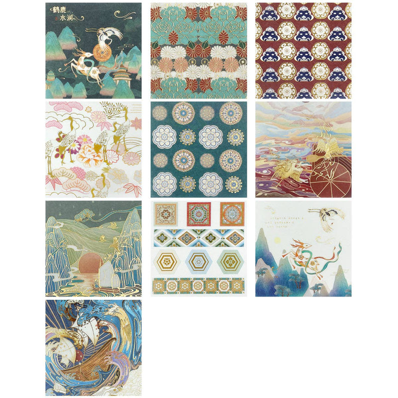 Wrapables Decorative Gold Foil Washi Tape and Sticker Set: Cranes Blue