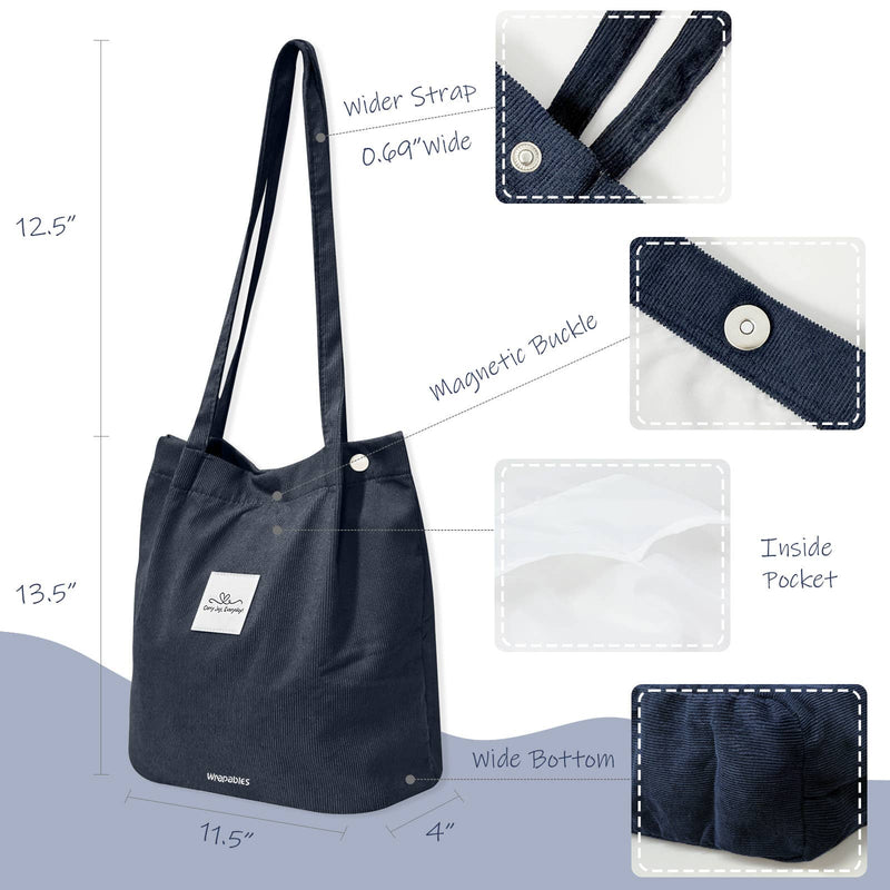 Wrapables Carry Joy Corduroy Tote Bag, Handbag: Navy