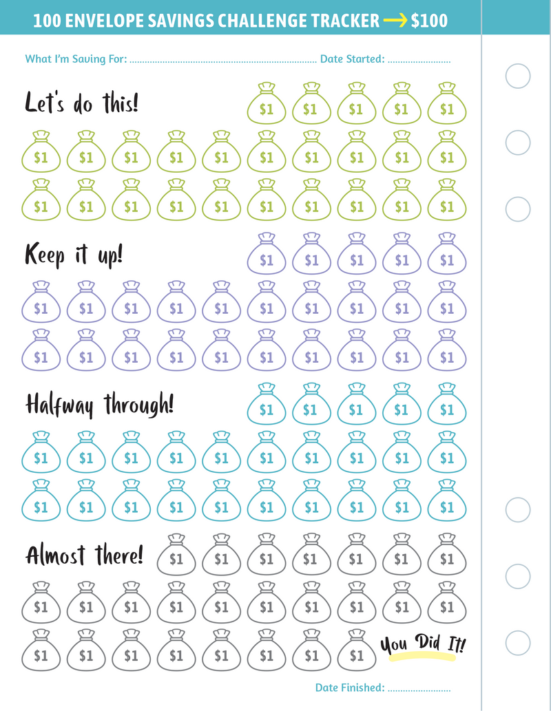 My 100 Envelope Savings Challenge Binder