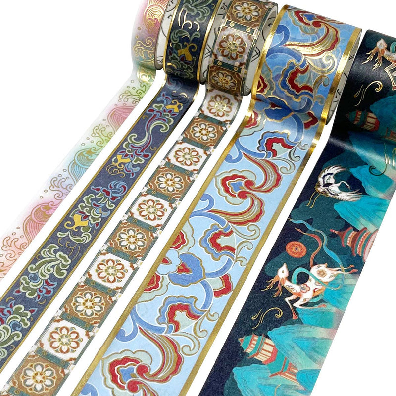 Wrapables Decorative Gold Foil Washi Tape and Sticker Set: Deer Song