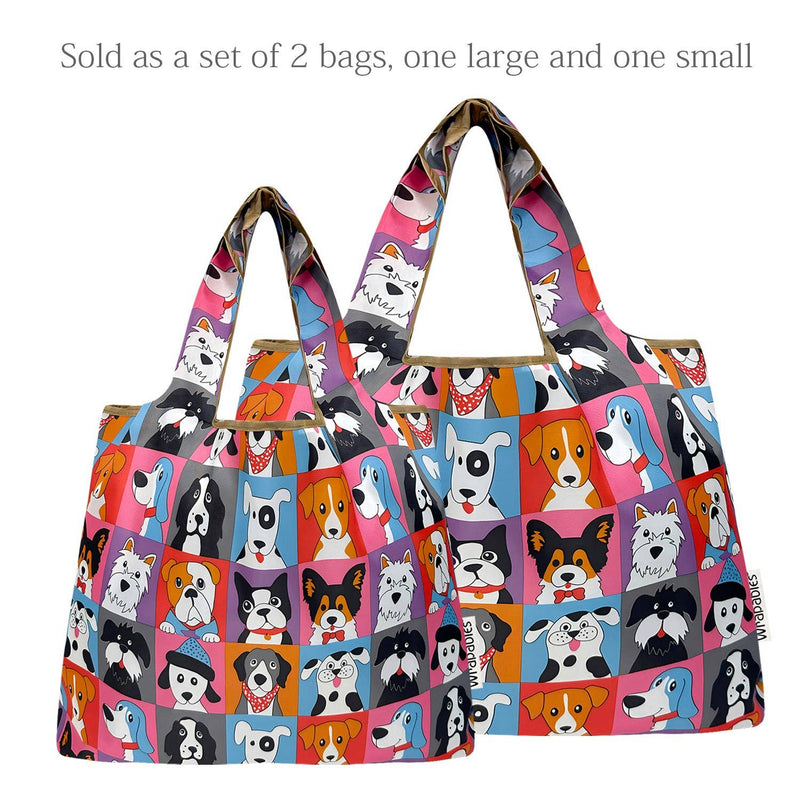 Wrapables Large & Small Foldable Tote Nylon Reusable Grocery Bags, Set of 2: Doggy Sushi